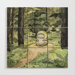Statue in a Forest Watercolor Painting Wood Wall Art