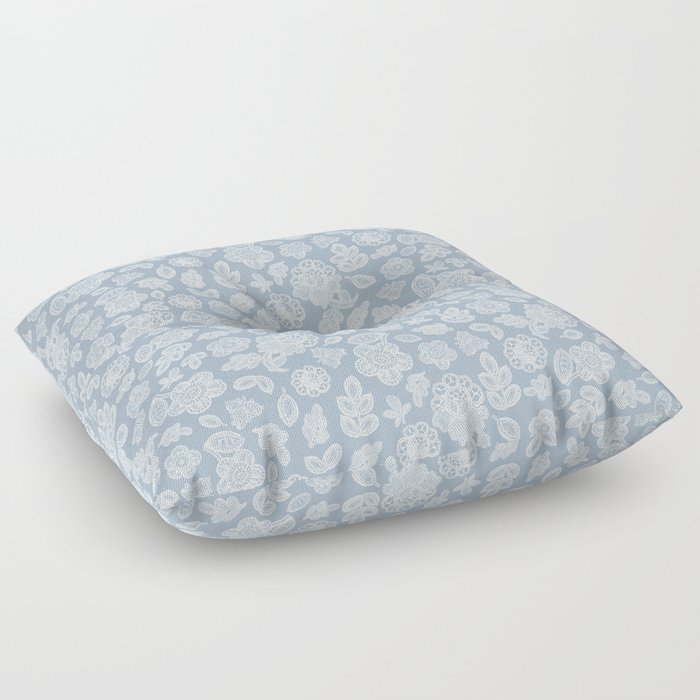 Lace flowers white on pastel blue  Floor Pillow