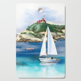 Seascape with sail and lighthouse Cutting Board