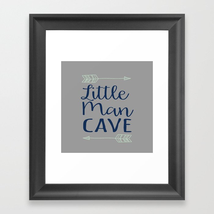 Little Man Cave - Gray, Navy, Mint Framed Art Print