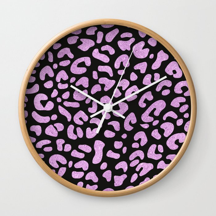 Purple Glitter Leopard Pattern Wall Clock