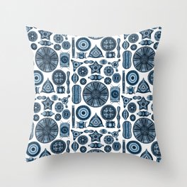 Ernst Haeckel Diatomea Diatoms in Navy Blue Throw Pillow