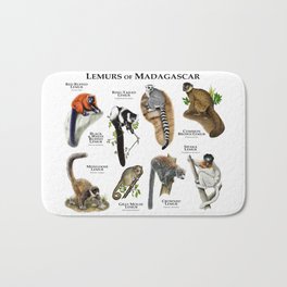 Lemurs of Madagascar Bath Mat | Red Ruffedlemur, Mouselemur, Mongooselemur, Ruffedlemur, Crownedlemur, Lemurart, Wildlifedrawings, Primates, Prosimians, Ring Tailedlemur 