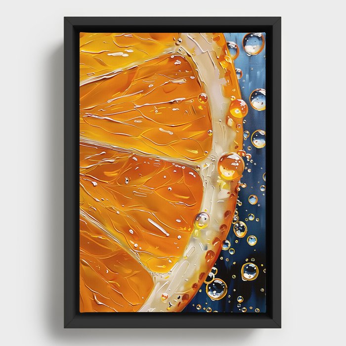 A Close-up view of a juicy orange slice Framed Canvas