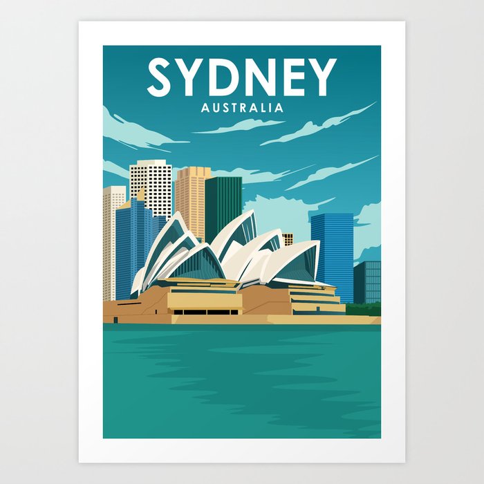 Sydney Australia Vintage Minimal Opera House Travel Poster Art Print