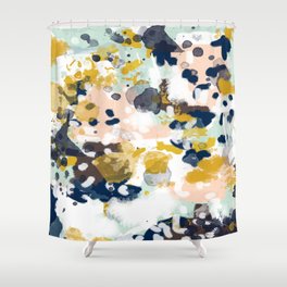 Sloane - Abstract painting in modern fresh colors navy, mint, blush, cream, white, and gold Shower Curtain