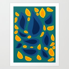 Abstract blue and yellow leaves pattern minimal Art Print