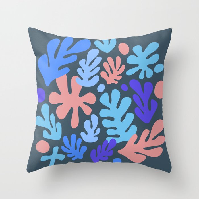 Cut out leaves in blue Throw Pillow