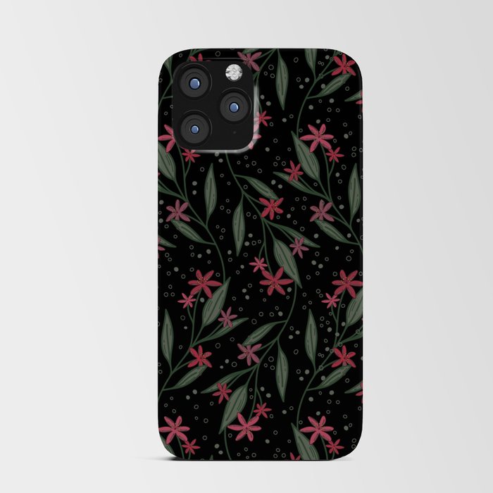 Blush pink floral branches on black background iPhone Card Case