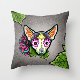 Chihuahua in Moo - Day of the Dead Sugar Skull Dog Throw Pillow