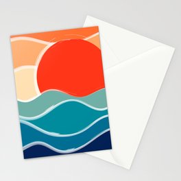 Retro 70s and 80s Color Palette Mid-Century Minimalist Nature Waves and Sun Abstract Art Stationery Card