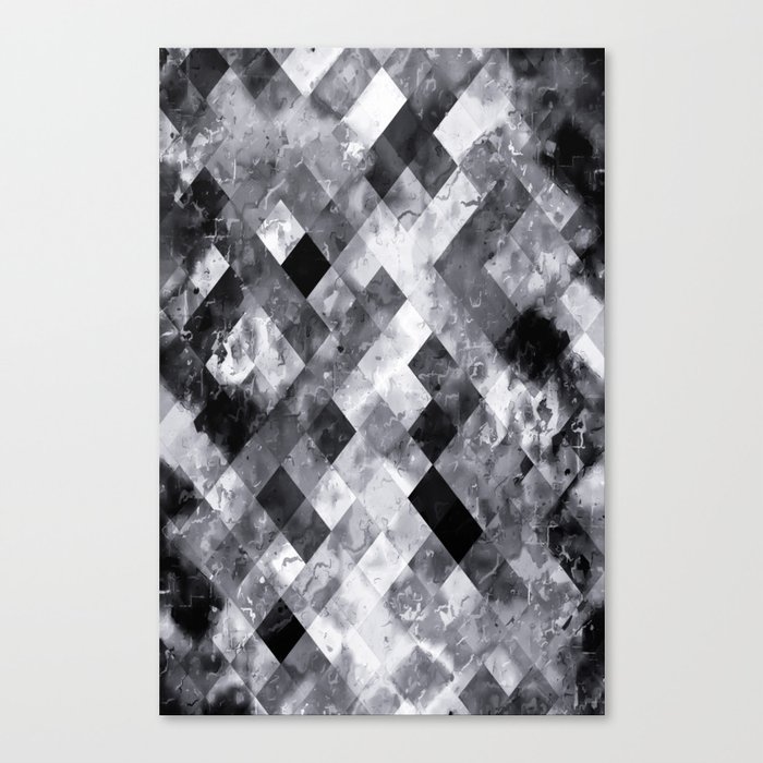 graphic design pixel geometric square pattern abstract background in black and white Canvas Print