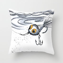 Fishing Lure Underwater with dangling hook and ripple Throw Pillow