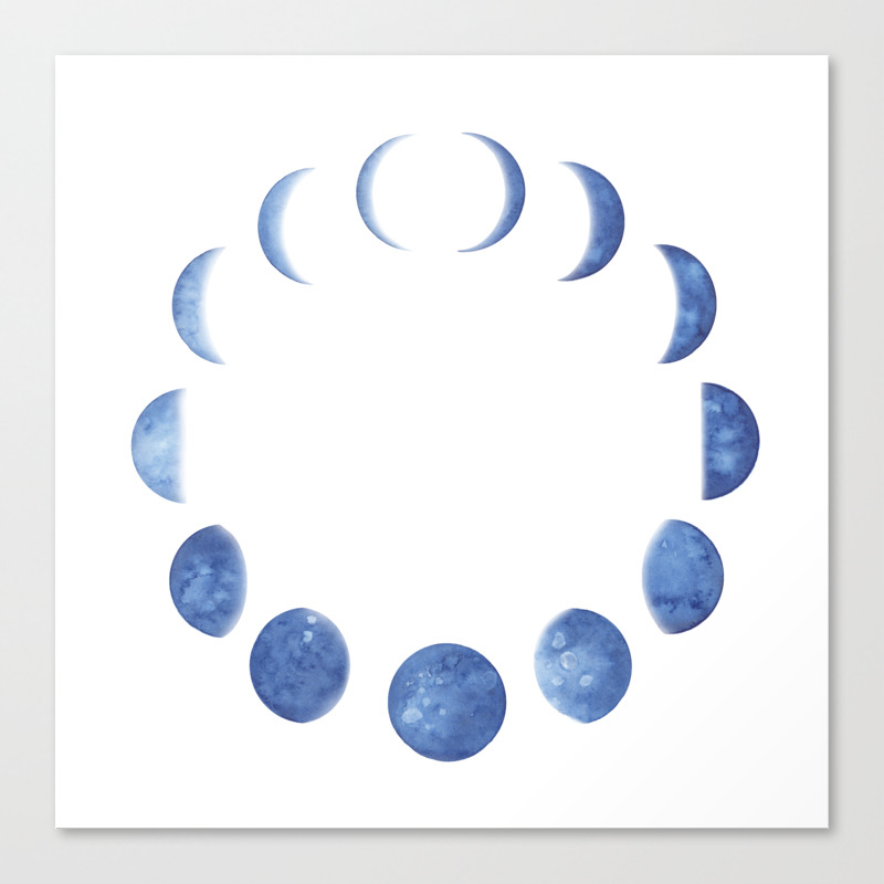 Blue Moon Phases Watercolor Painting Canvas Print By Ccartstudio