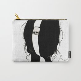 Shadow Carry-All Pouch | Girl, Lightsandshadow, Eye, Hair, Women, Ink, Black, Black and White, Painting 
