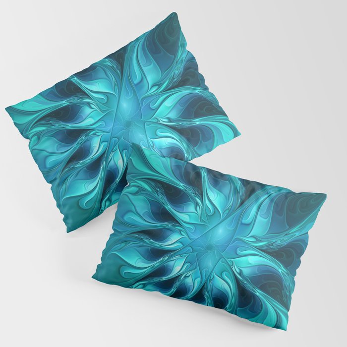 Blue Fantasy, Striking Abstract Fractal Art Pillow Sham