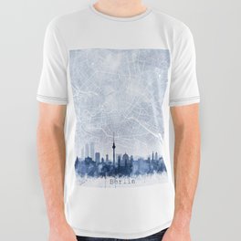 Berlin Skyline & Map Watercolor Navy Blue, Print by Zouzounio Art All Over Graphic Tee