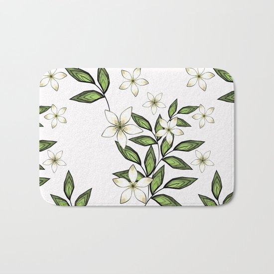 White flowers. Bath Mat