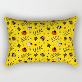 Ladybug and Floral Seamless Pattern on Yellow Background Rectangular Pillow