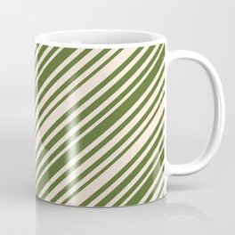 [ Thumbnail: Beige & Dark Olive Green Colored Pattern of Stripes Coffee Mug ]