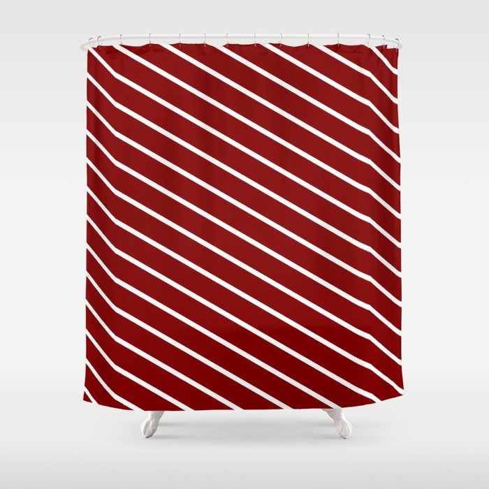 Maroon & White Colored Lines/Stripes Pattern Shower Curtain
