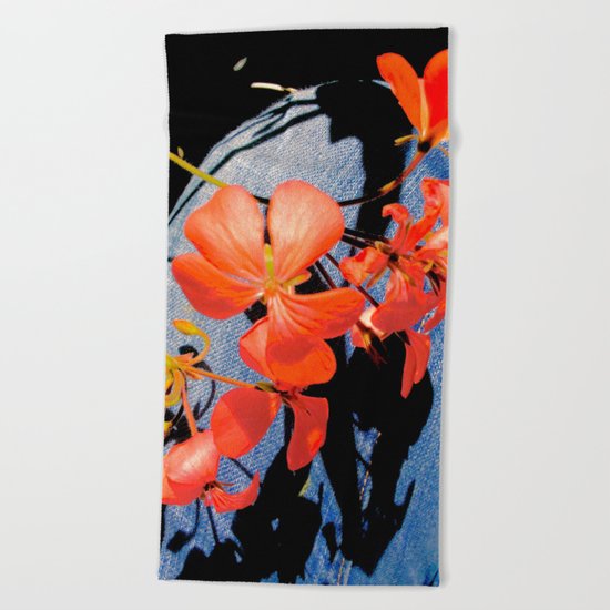 Geranium flowers on blue jean Beach Towel