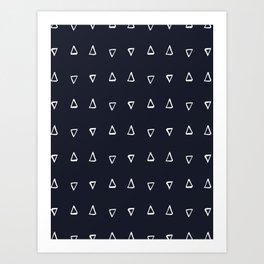 Navy Blue Triangle Mud Cloth Pattern  Art Print