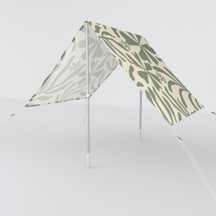Groovy Flowers and Leaves in Green and Cream Sun Shade