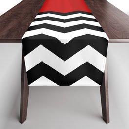 Red Black White Chevron Room w/ Curtains Table Runner