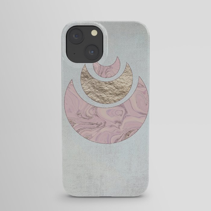 Elegant Pastel Rose Gold Marble Half Moon Design iPhone Case
