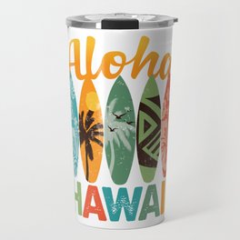 Retro Hawaiian Surfboard Aloha Hawaii Travel Mug