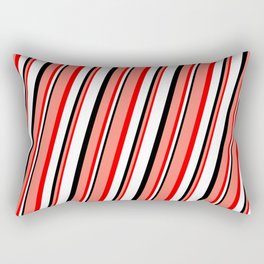 [ Thumbnail: Salmon, Red, White, and Black Colored Striped/Lined Pattern Rectangular Pillow ]