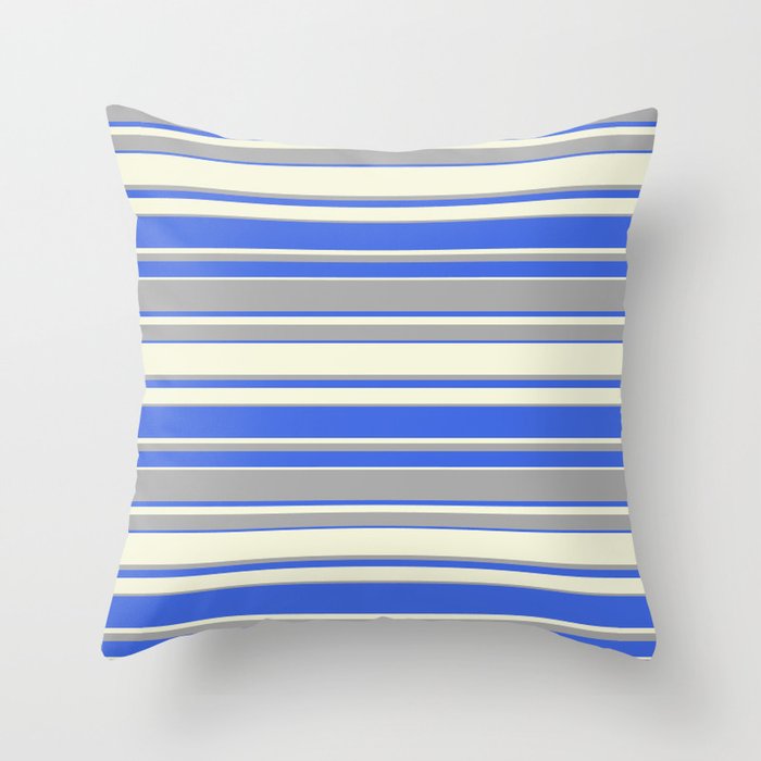 Beige, Dark Grey & Royal Blue Colored Pattern of Stripes Throw Pillow