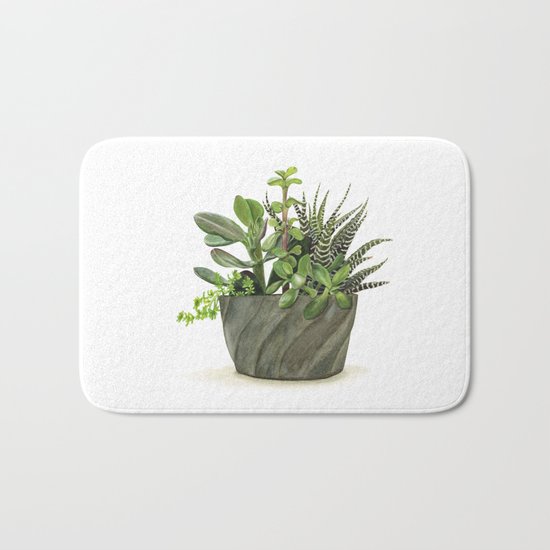 Watercolor Succulents Bath Mat