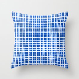 Retro Painted Plaid in Blue and White Throw Pillow