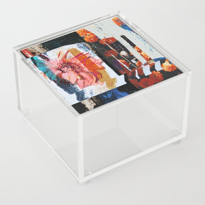 Grow: a digital, abstract floral print in orange, blue, and pink by Alyssa Hamilton Art Acrylic Box