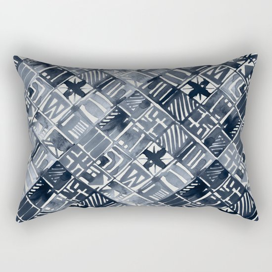 Simply Tribal Tiles in Indigo Blue on Lunar Gray Rectangular Pillow