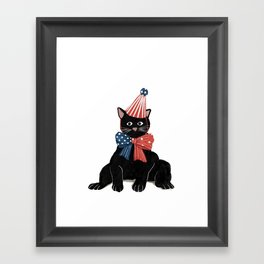 Patriotic Whiskers: Celebratory Black Cat with 4th of July Flair Framed Art Print