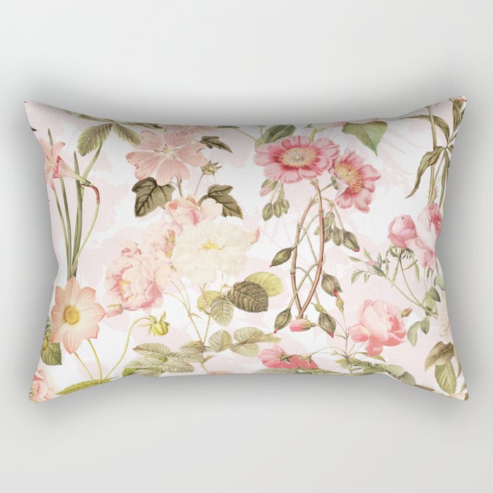 Vintage & Shabby Chic - Pink Sepia Summer Flowers Rectangular Pillow