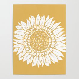 Yellow Sunflower Drawing Poster