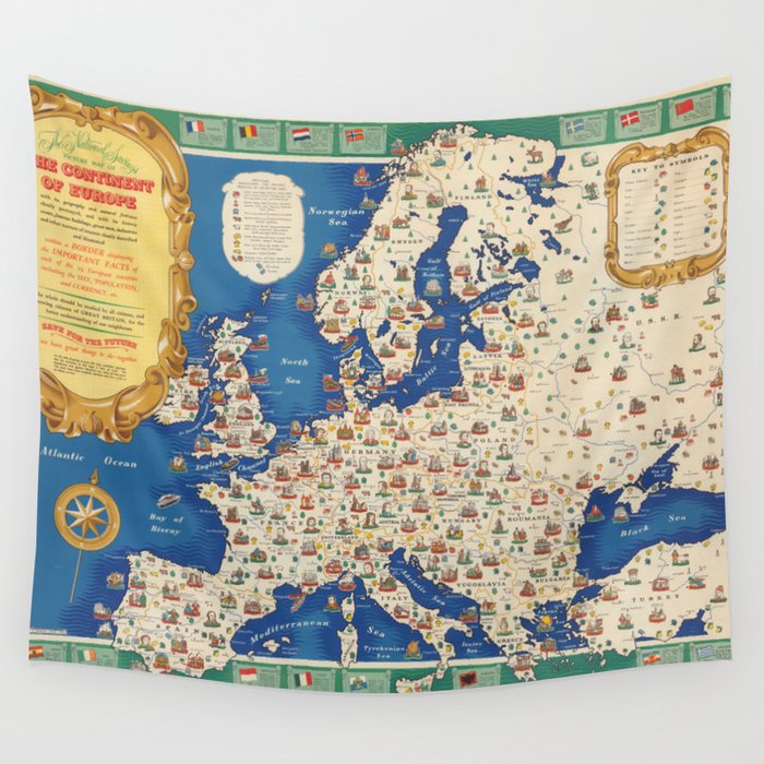 1945 The National Savings Picture Map of the Continent of Europe Wall Tapestry by ginneko  Society6