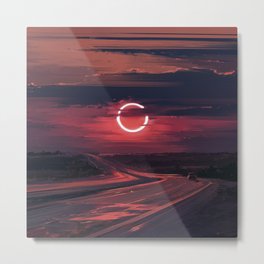 Eclipse Metal Print | Digital, Oil, Sunset, Forest, Colorful, Perspective, Landscape, Sky, Eclipse, Road 