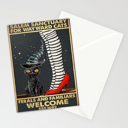 Black Cat Humane Society Placing Familiar 1692 Halloween Poster, Salem Cat Halloween Art, Halloween Stationery Card