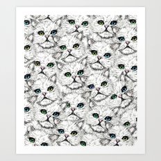 White Kitty Faces Art Print