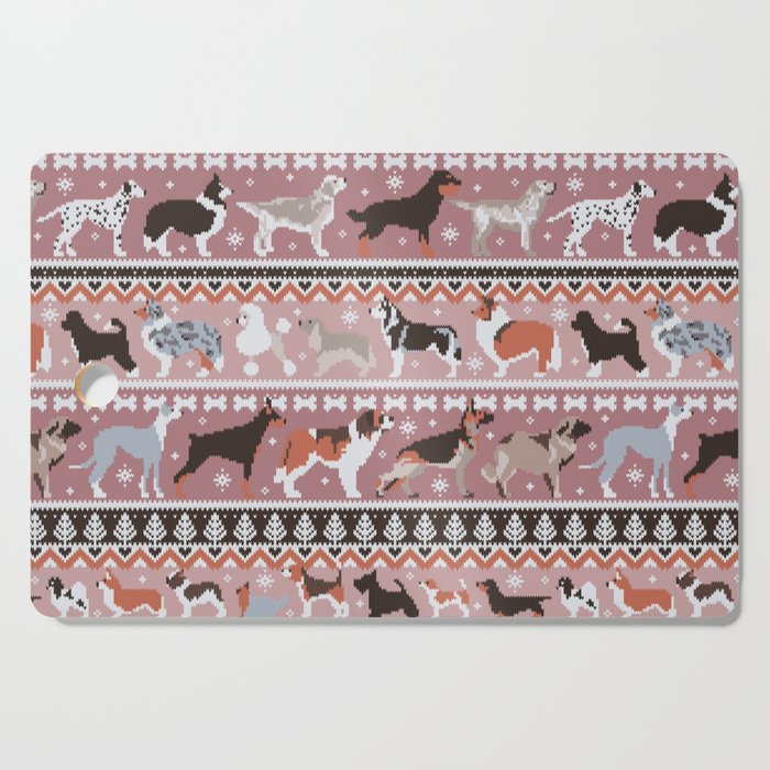Fluffy and bright fair isle knitting doggie friends // dry rose and careys pink background brown orange white and grey dog breeds  Cutting Board