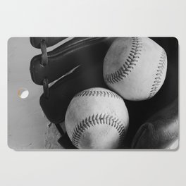 Old baseball equipment in black and white Cutting Board