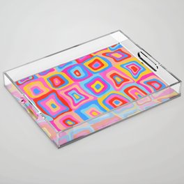 Mid Century Modern Square Pattern Pink and Blue Acrylic Tray