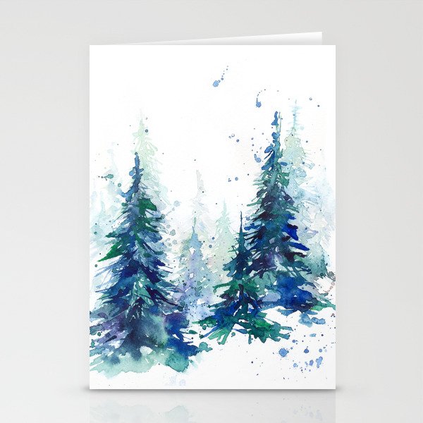 Forest Stationery Cards, Painting Watercolor Winter Landscape Cards