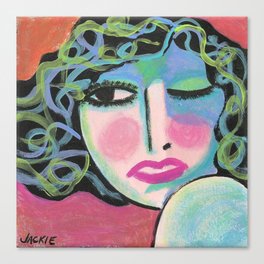 Colorful Curls Abstract Portrait of a Woman Acrylic on Ceramic Tile Canvas Print