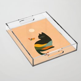 Abstract Cat and Butterfly Acrylic Tray